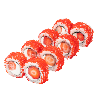Roll w kawiorze z truskawką i serem śmietankowym